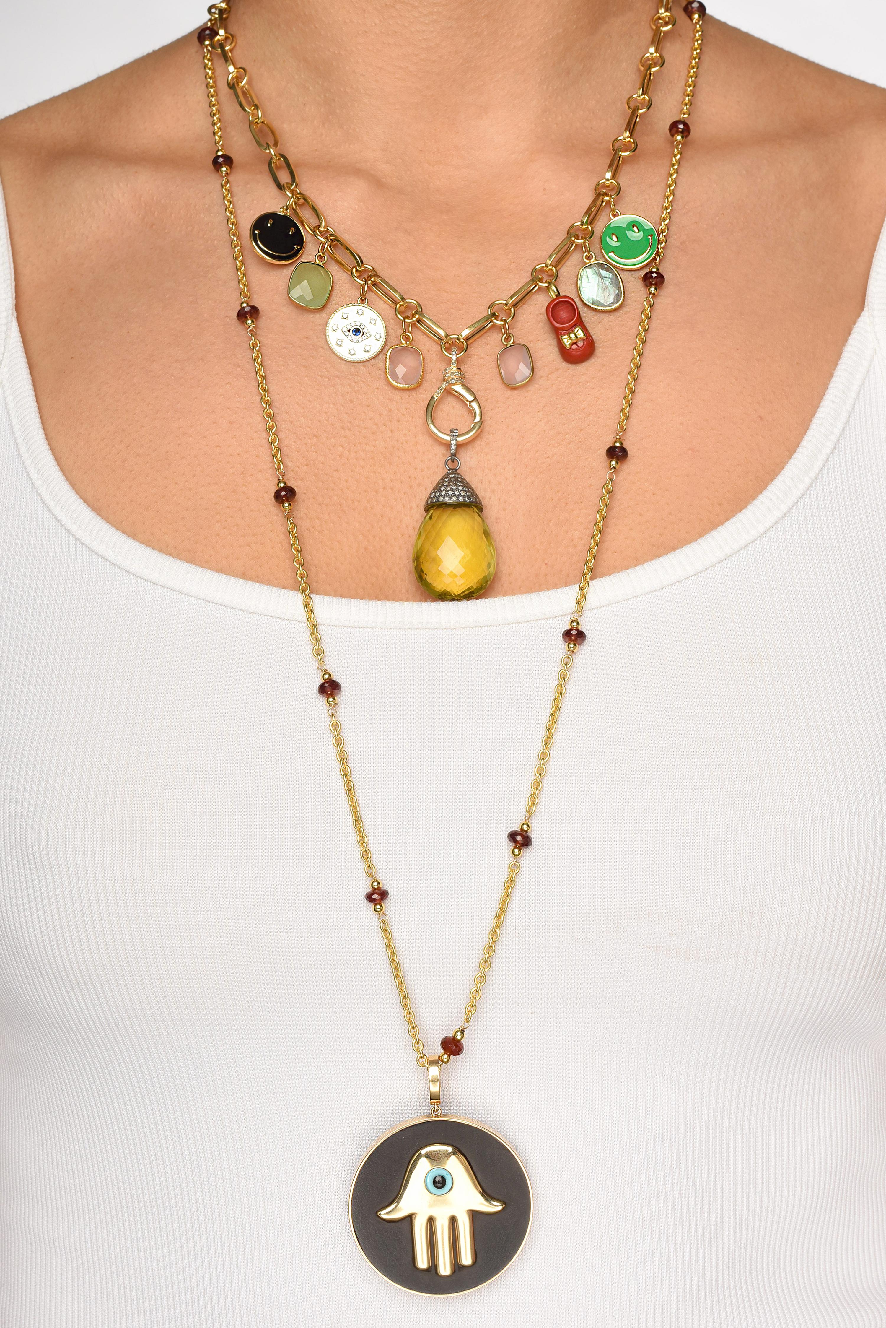 Women's or Men's CLARISSA BRONFMAN Multi Color Charm Paper Clip Gold Necklace & Moonstone Flower  For Sale