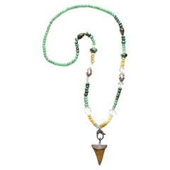 CLARISSA BRONFMAN Multi Jade Moonstone Agate Opal Beaded Necklace & Diamond Horn