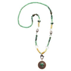 CLARISSA BRONFMAN Multi Stone Diamond Green Necklace & Ebony Malachite Mushroom