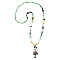 CLARISSA BRONFMAN Multi Stone Green Diamond Beaded Necklace & Malachite Mushroom