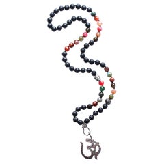 CLARISSA BRONFMAN Onyx Agate Diamond Multi Stone Ohm Pendant Beaded Necklace