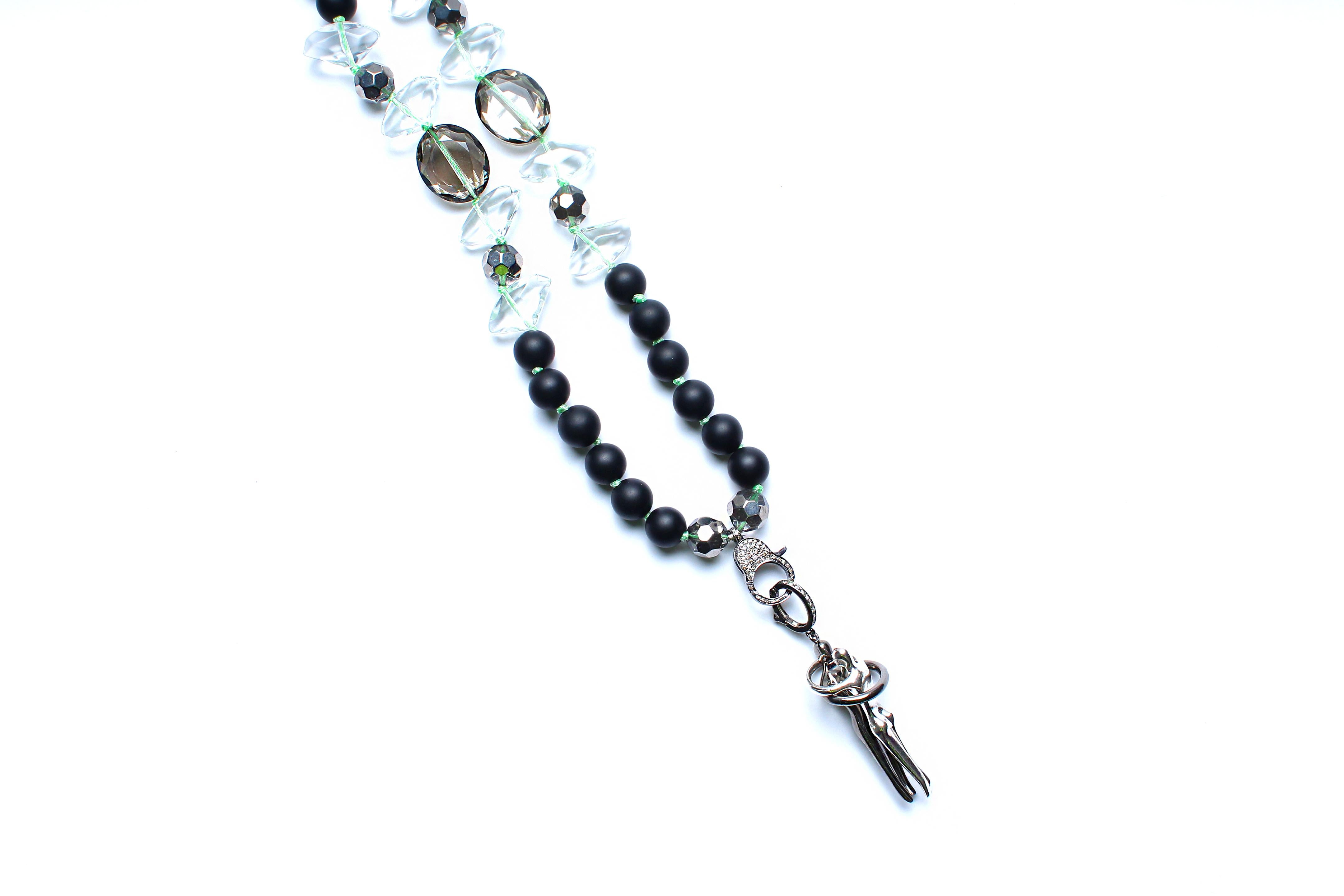 Clarissa Bronfman Onyx, Crystal, Diamond, Silver Necklace with 'Embrace' Pendant 1