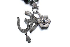Clarissa Bronfman Onyx, Crystal, Sapphire, Diamond Ohm Flower Beaded Necklace