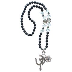 Clarissa Bronfman Onyx, Crystal, Sapphire, Diamond Ohm Flower Beaded Necklace