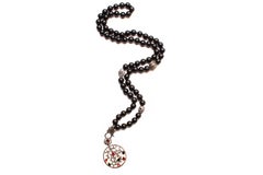 Clarissa Bronfman Onyx, Diamond, Silver, Ruby, Emerald, Bone Beaded Necklace