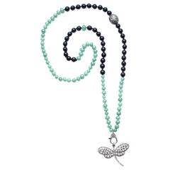 Clarissa Bronfman Onyx, Jade, Diamond, Emerald Dragonfly Beaded Necklace