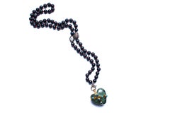 Clarissa Bronfman Onyx, Red Thread, Enamel, Diamond, Jade Heart Beaded Necklace