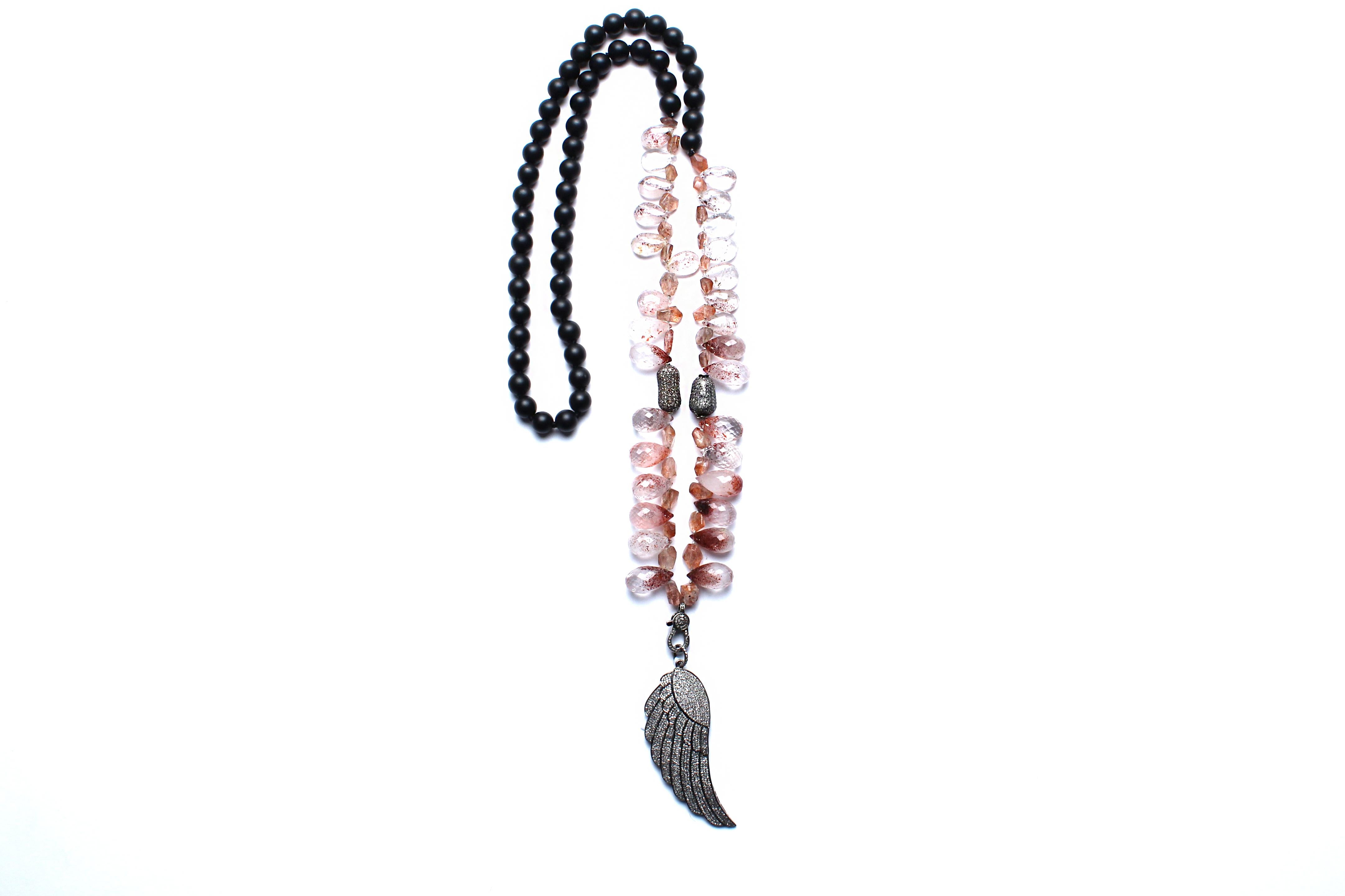 Contemporary Clarissa Bronfman Onyx, Rubellite, Diamond, Silver Angel Wing Necklace