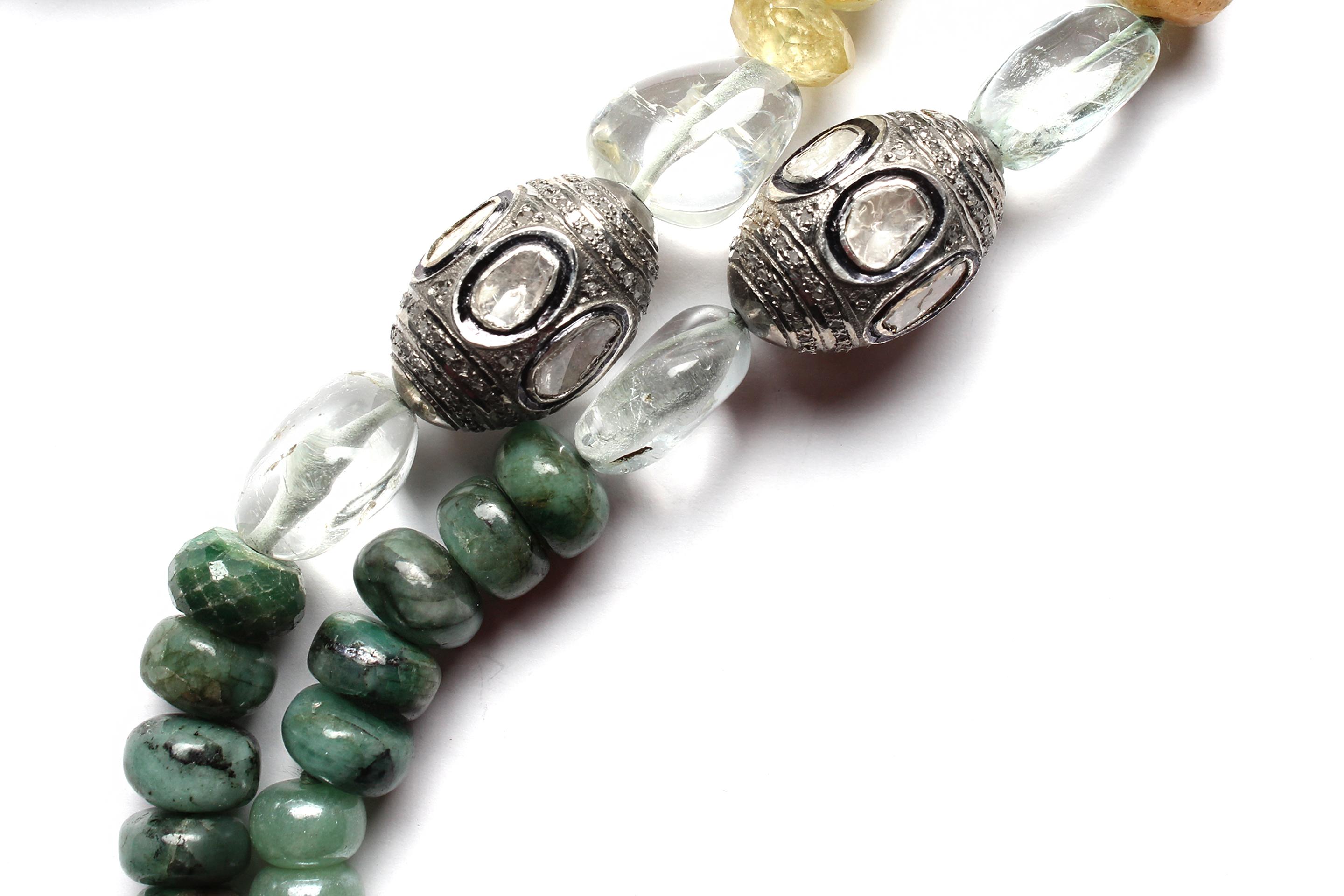 Clarissa Bronfman Opal Jade Moonstone Diamondcitrine Sun Pendant Beaded Necklace For Sale 1