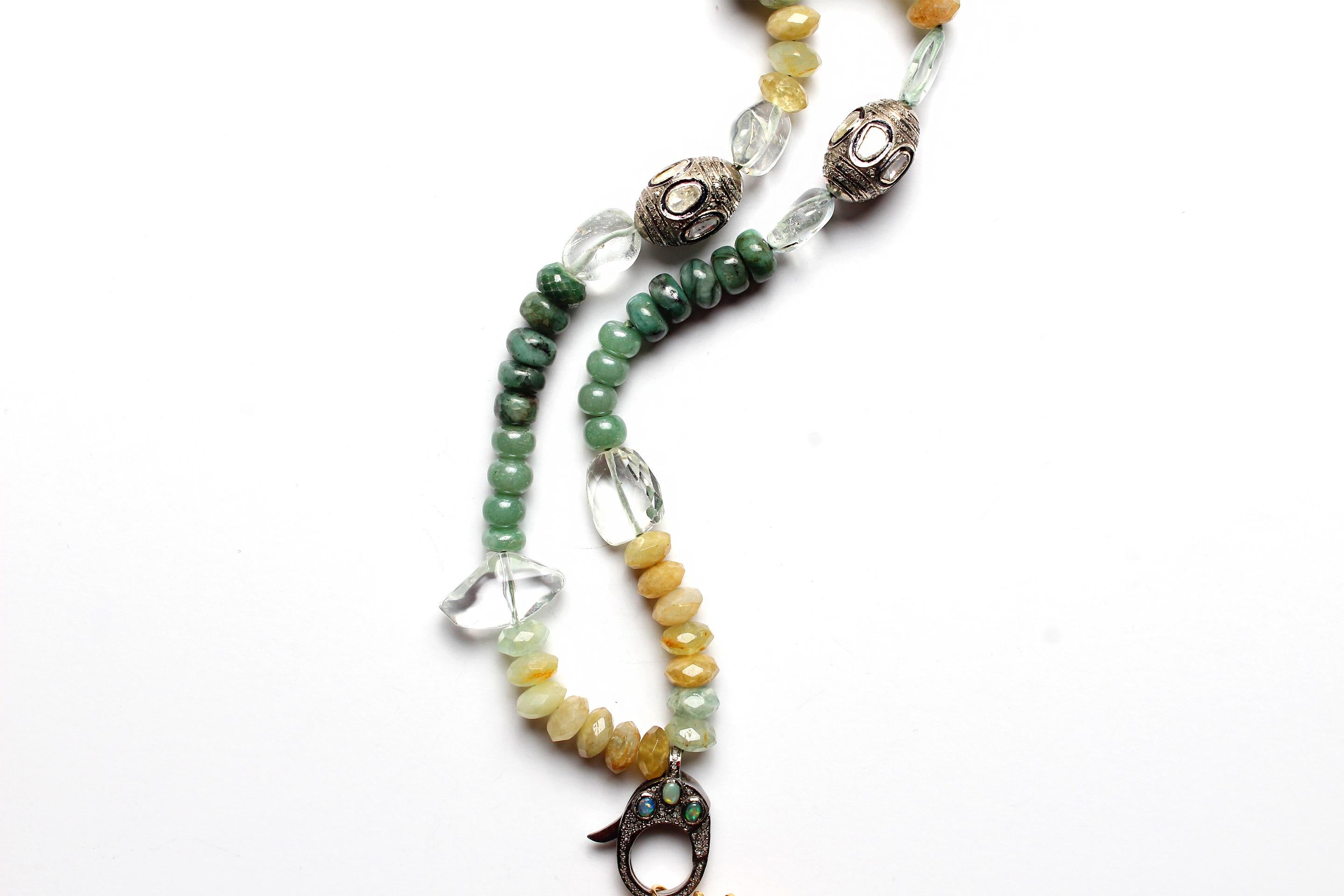 Clarissa Bronfman Opal Jade Moonstone Diamondcitrine Sun Pendant Beaded Necklace For Sale 5