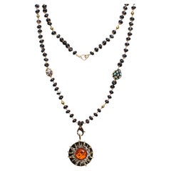CLARISSA BRONFMAN Opal Polki Diamond "Carmen" Necklace & Ebony Amber Pendant