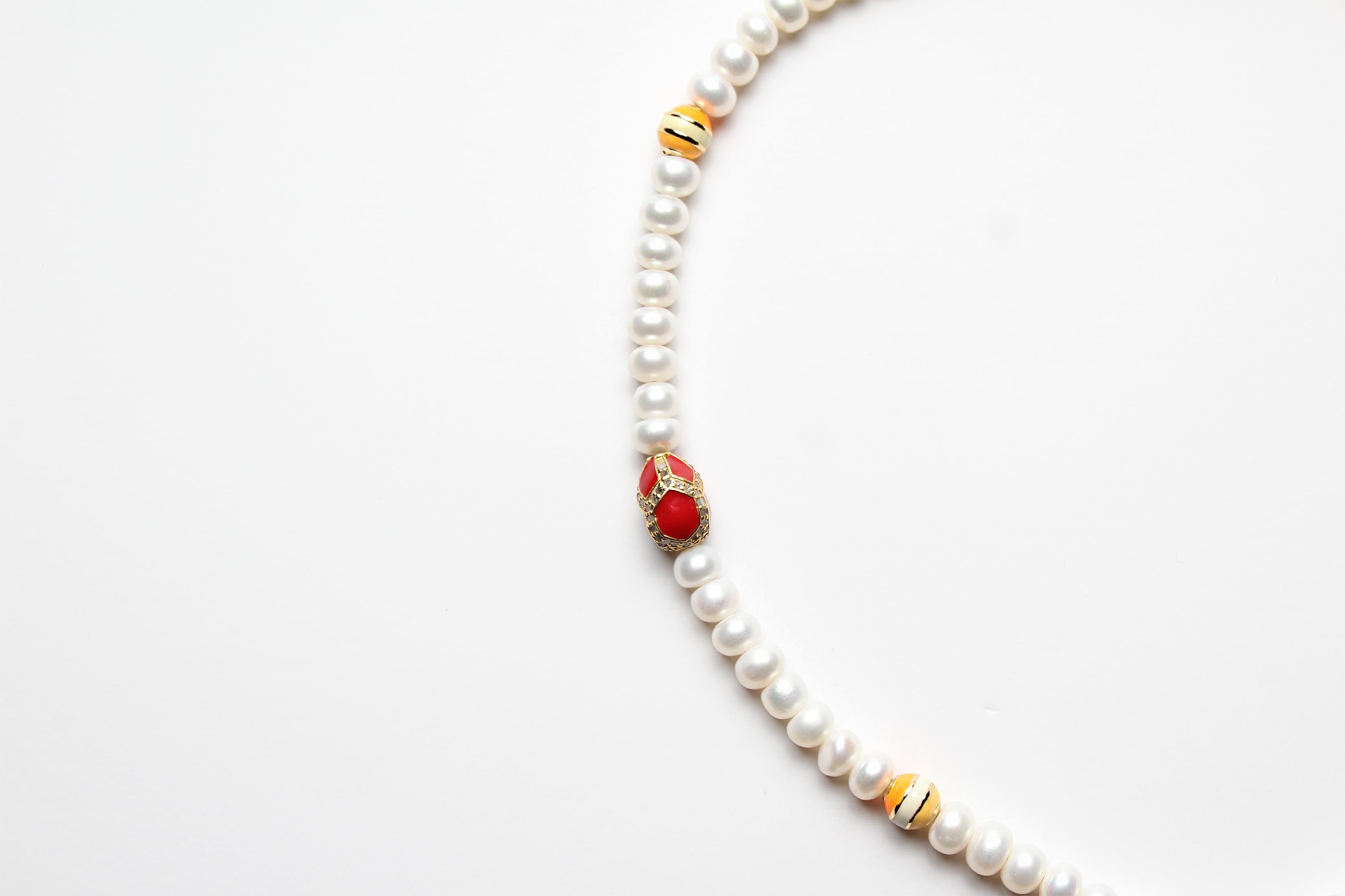 CLARISSA BRONFMAN Pearl Quartz Diamond Ruby Necklace & Ebony Malachite Mushroom For Sale 3