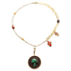 CLARISSA BRONFMAN Pearl Quartz Diamond Ruby Necklace & Ebony Malachite Mushroom