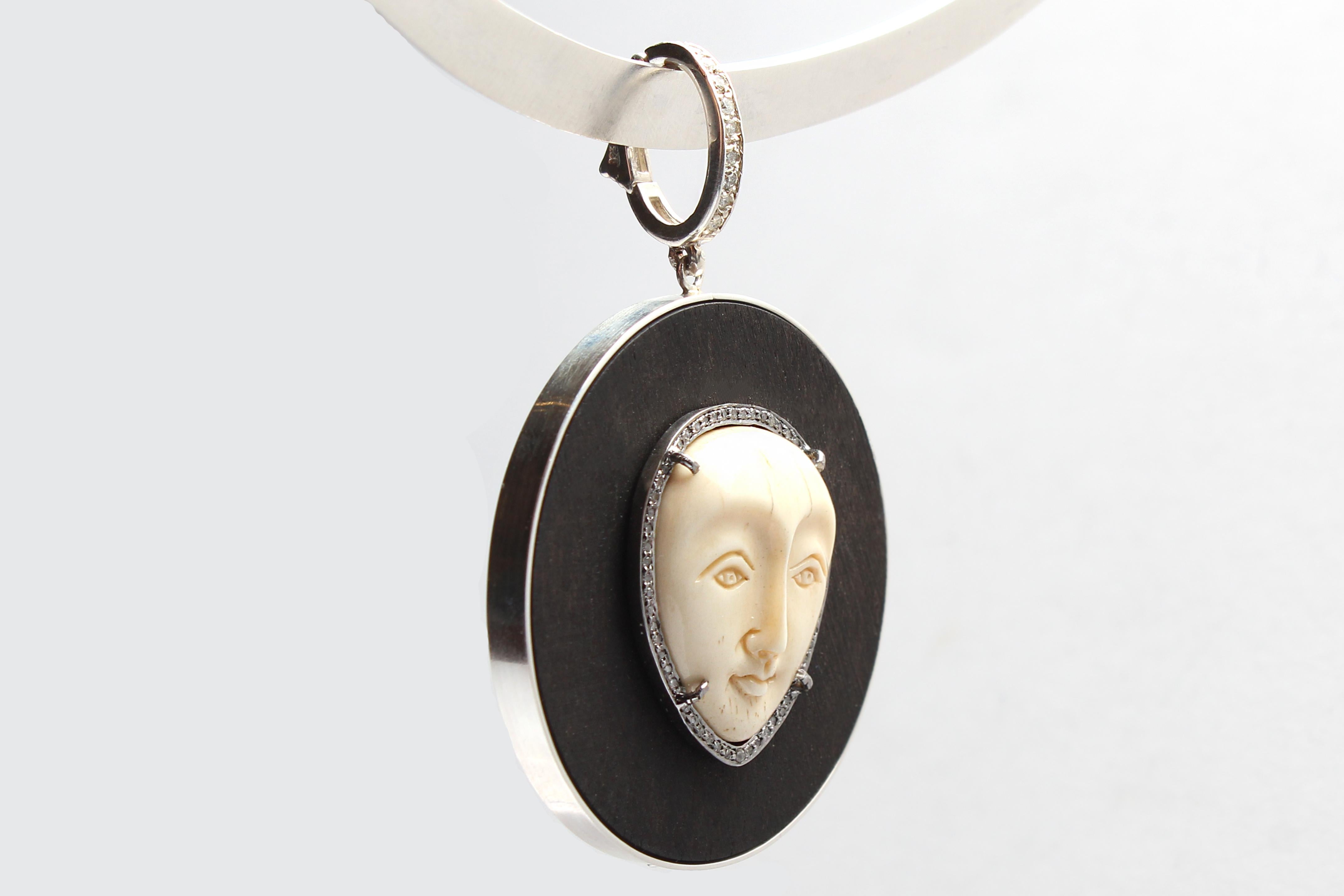 CLARISSA BRONFMAN Pearl Quartz Gold Diamond Asymmetrical Necklace Ebony Pendant For Sale 5