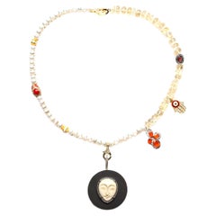 CLARISSA BRONFMAN Cuarzo Perla Oro Diamante Collar Asimétrico Colgante Ébano