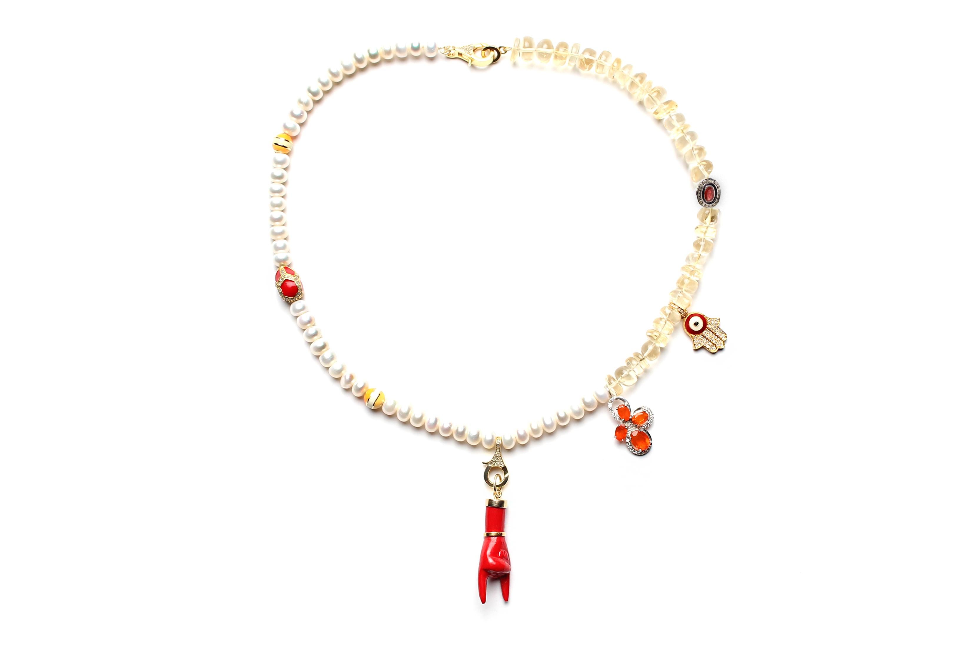 CLARISSA BRONFMAN Cuarzo perla Rubí Diamante Collar asimétrico & Figo Mano Corte mixto en venta
