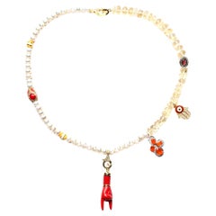 CLARISSA BRONFMAN Pearl Quartz Ruby Diamond Asymmetrical Necklace & Figo Mano