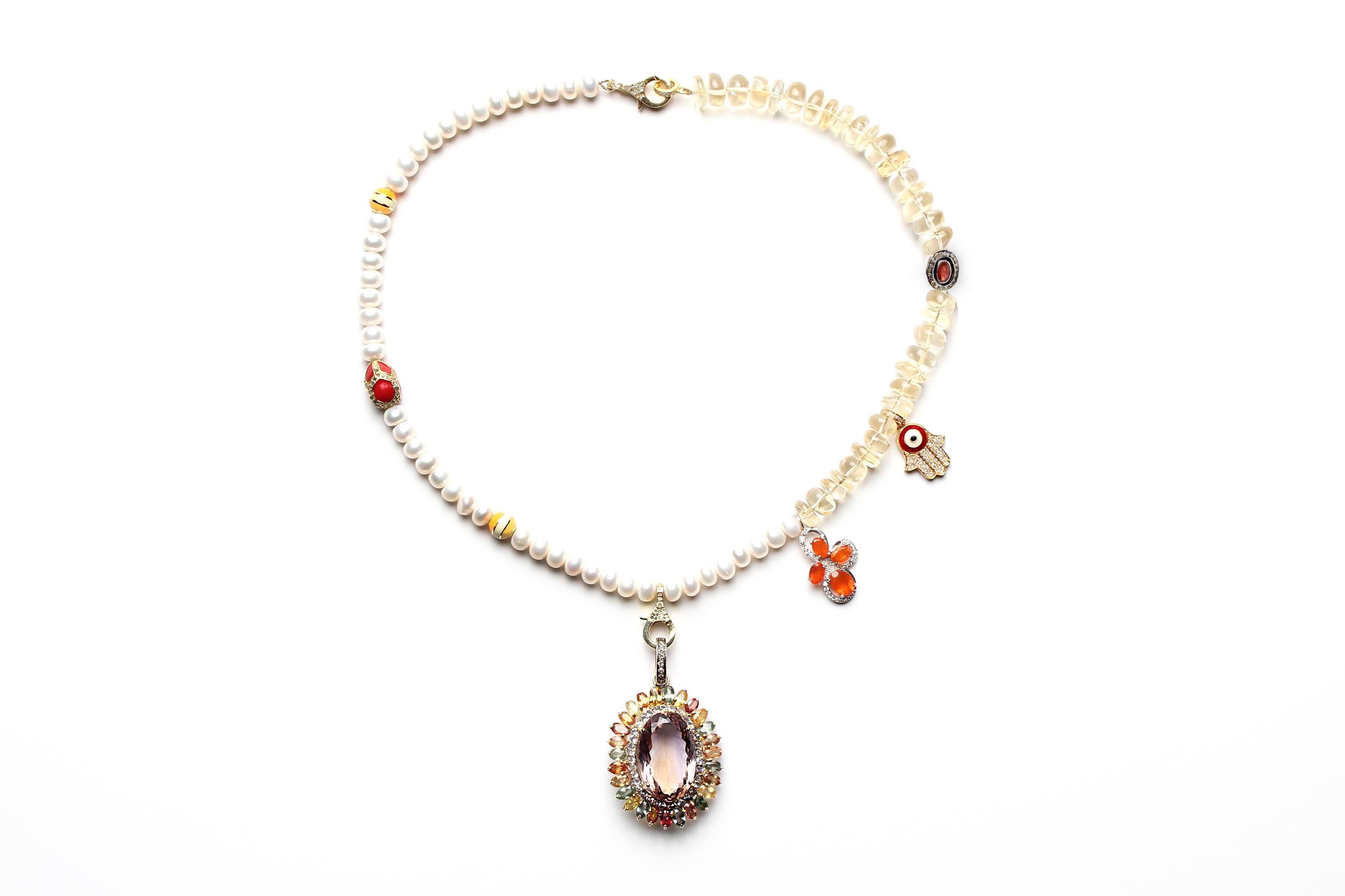 CLARISSA BRONFMAN Perle Rubin Diamant Asymmetrische Halskette Smaragd-Buddha-Anhänger (Gemischter Schliff) im Angebot