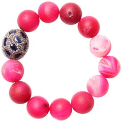 Clarissa Bronfman Pink Agate, Diamond and Sapphire Beaded Bracelet