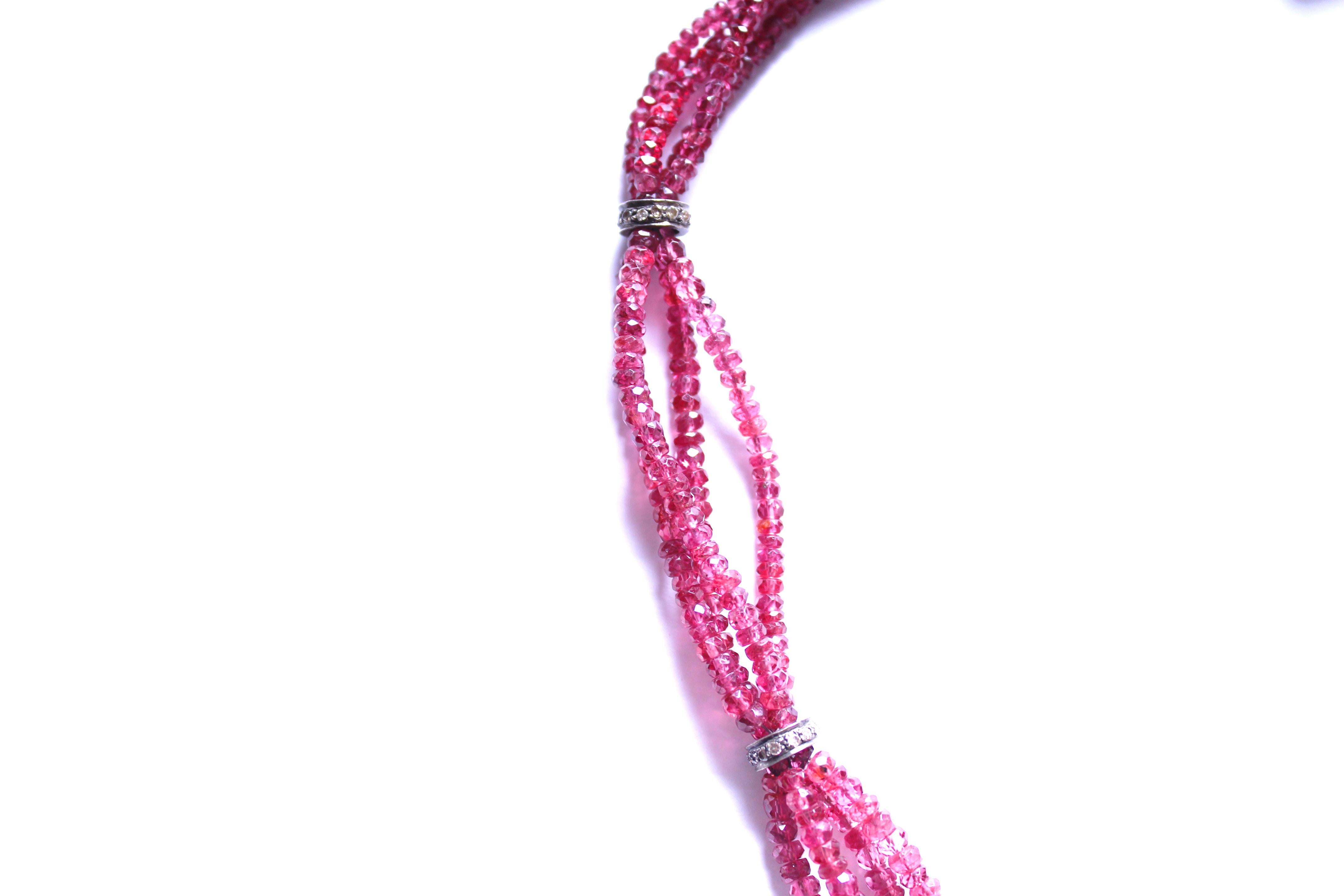 Contemporary Clarissa Bronfman Pink Ruby Diamond Crystal Ruby Indian Vintage Pendant Necklace For Sale