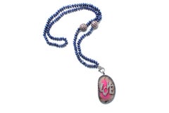 Clarissa Bronfman Pink Agate 'Love' Lapis, Diamond, Silver, Ruby Beaded Necklace