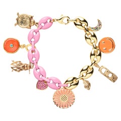 CLARISSA BRONFMAN Rosa Emaille Gold Rubin Marineblaues Gliederanhänger-Armband