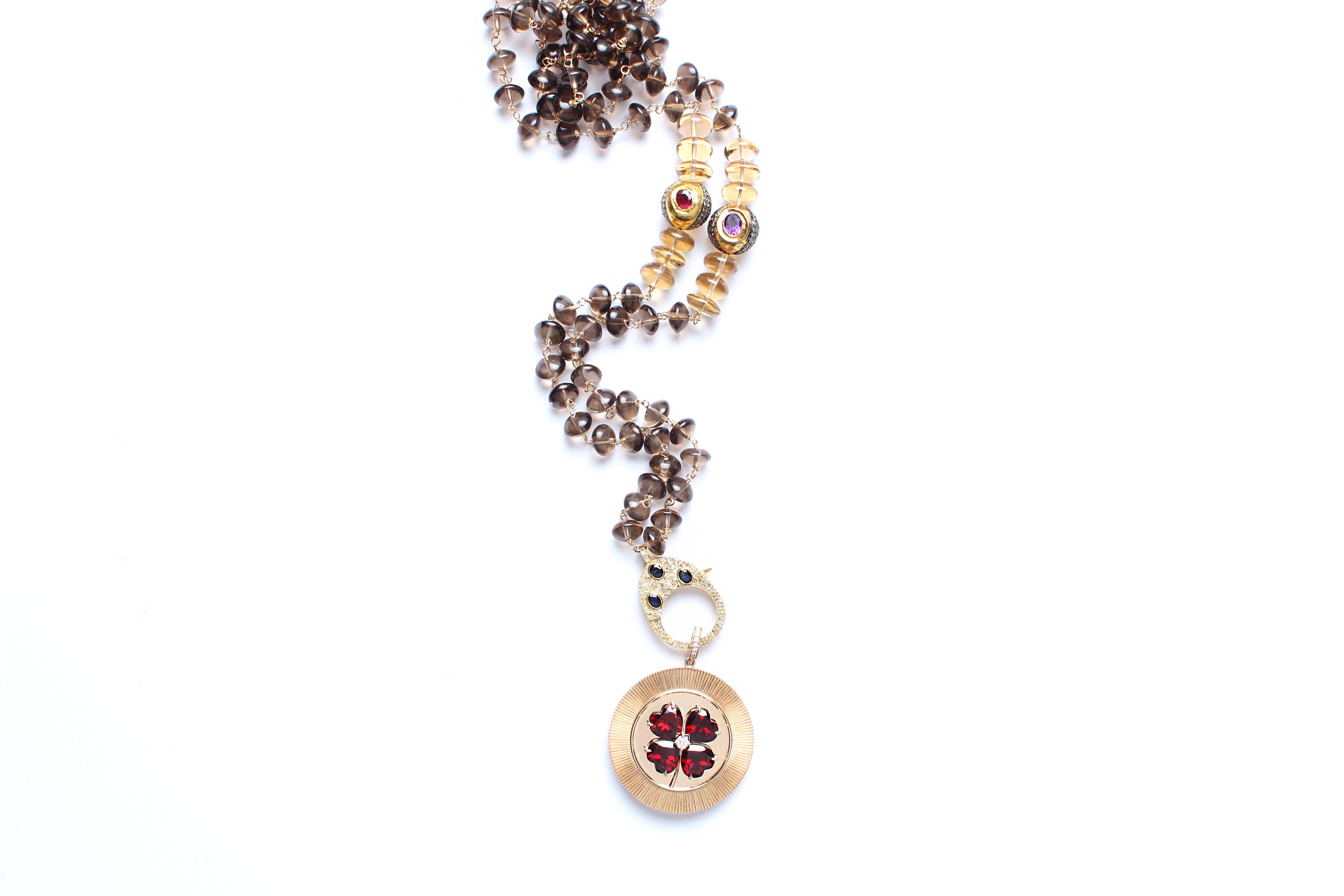 Clarissa Bronfman Quartz 14k Gold Diamond Garnet Ruby Amethyst Clover Rosary 3