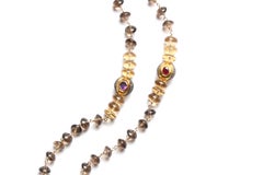 Clarissa Bronfman Quartz 14kGold Diamond Striped Ebony Two Tone Heart Rosary