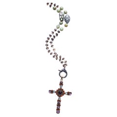 Vintage Clarissa Bronfman Quartz Opal Diamond Rosary & Ruby Amethyst Cross Pendant