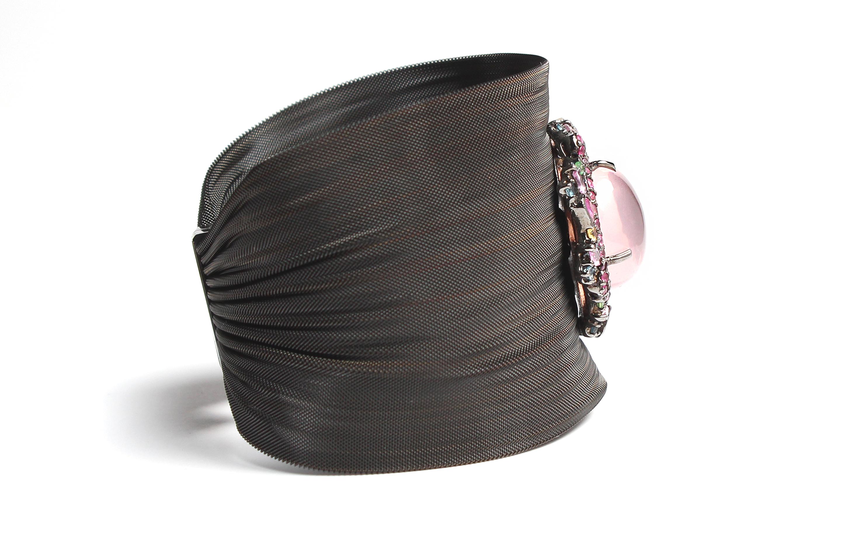 Clarissa Bronfman Quartz Pink Sapphire Mesh Cuff Bracelet For Sale 4