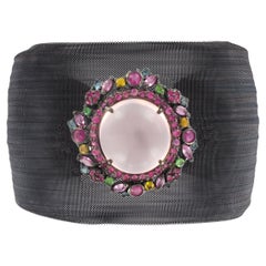 Clarissa Bronfman Quartz Pink Sapphire Mesh Cuff Bracelet