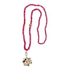 Clarissa Bronfman Raw Ruby, Diamond Two-Tone Flower Pendant Beaded Necklace