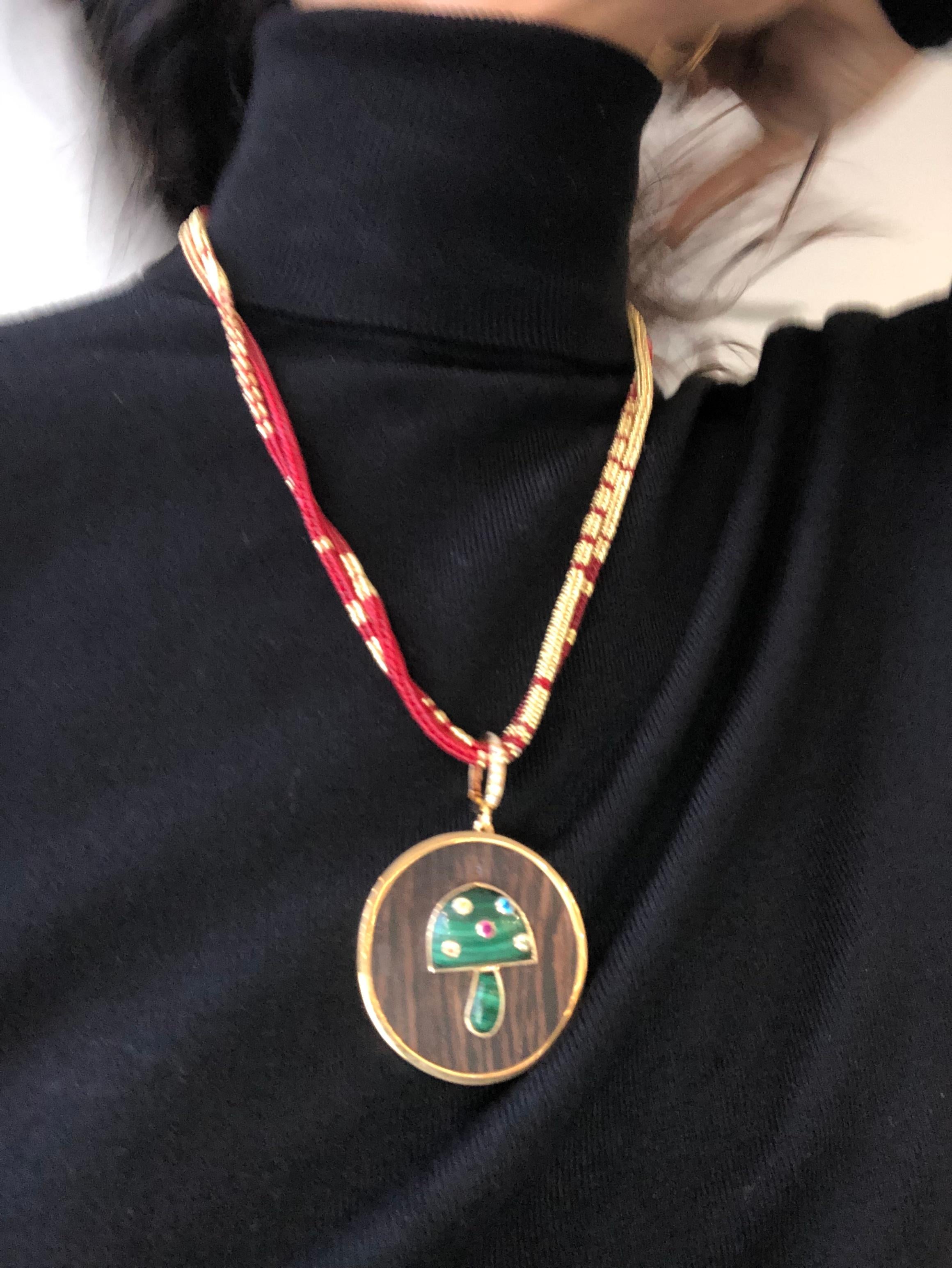 Contemporary Clarissa Bronfman Red Gold Alonso Necklace Gold Multi Stone Malachite Necklace  For Sale