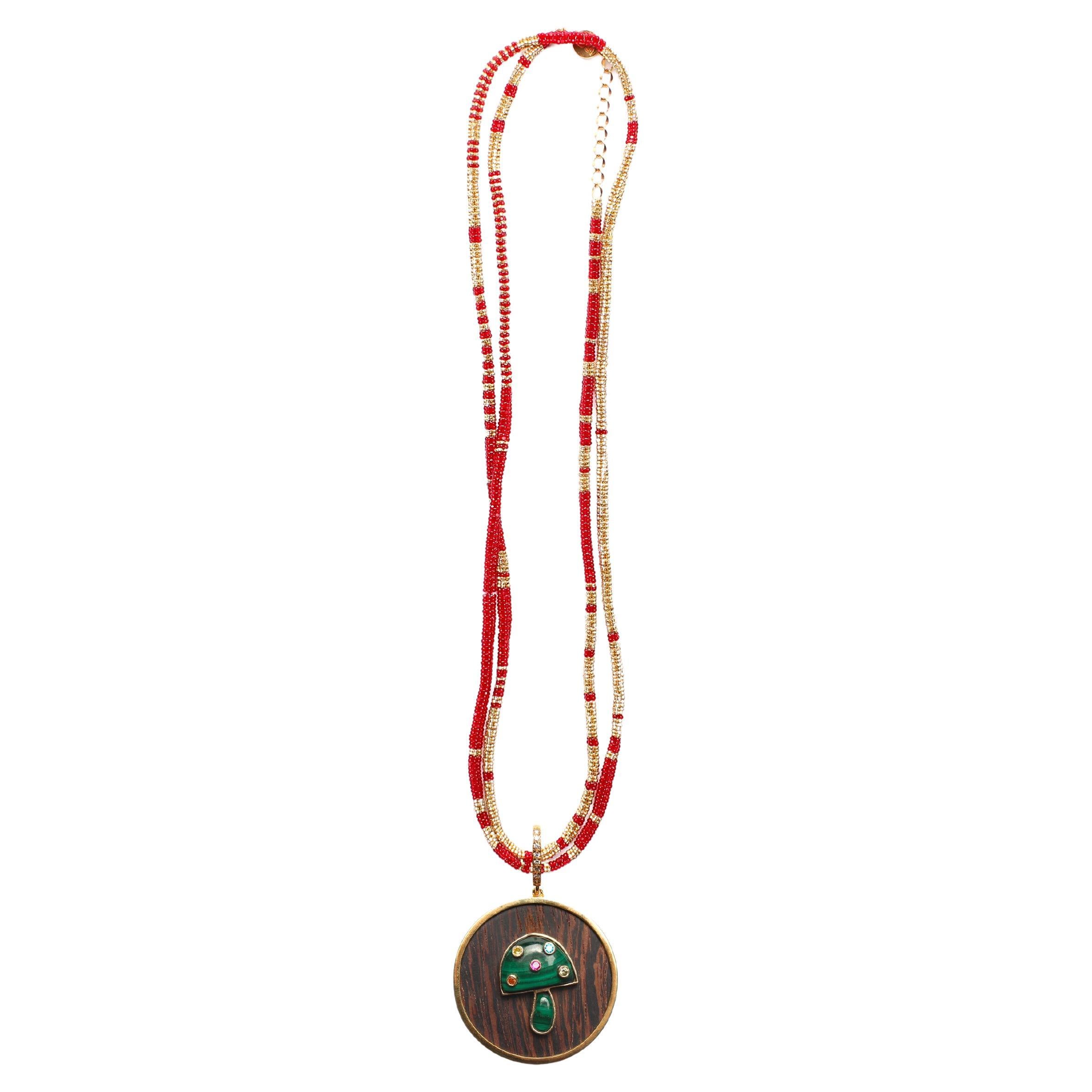 Clarissa Bronfman Red Gold Alonso Necklace Gold Multi Stone Malachite Necklace  For Sale