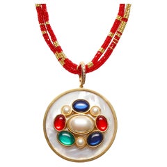 CLARISSA BRONFMAN Red Gold "Alonso" Necklace & MotherOfPearl Gold Pearl Pendant