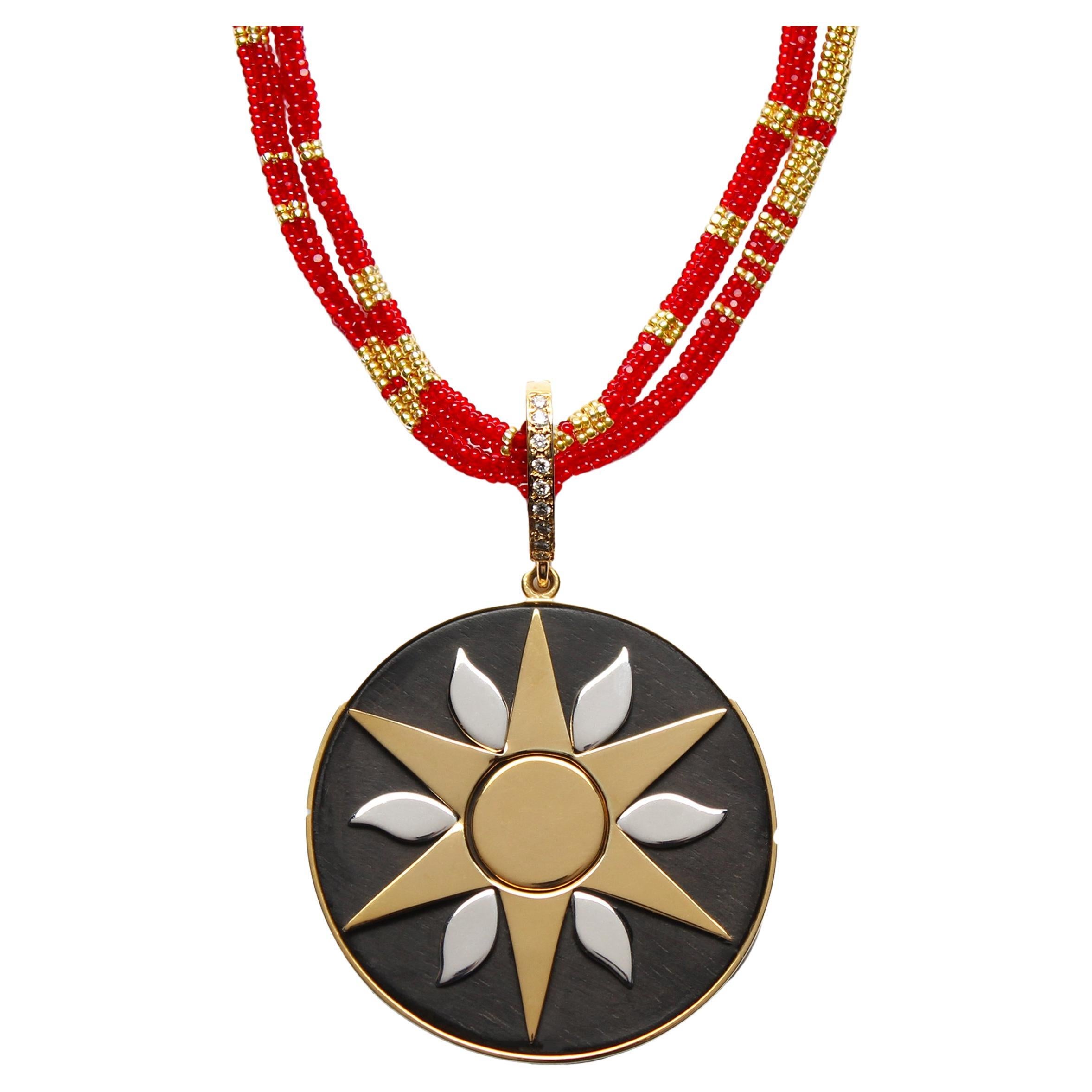 Clarissa Bronfman Red Gold Alonso Necklace Two Tone Ebony Sun Star Pendant