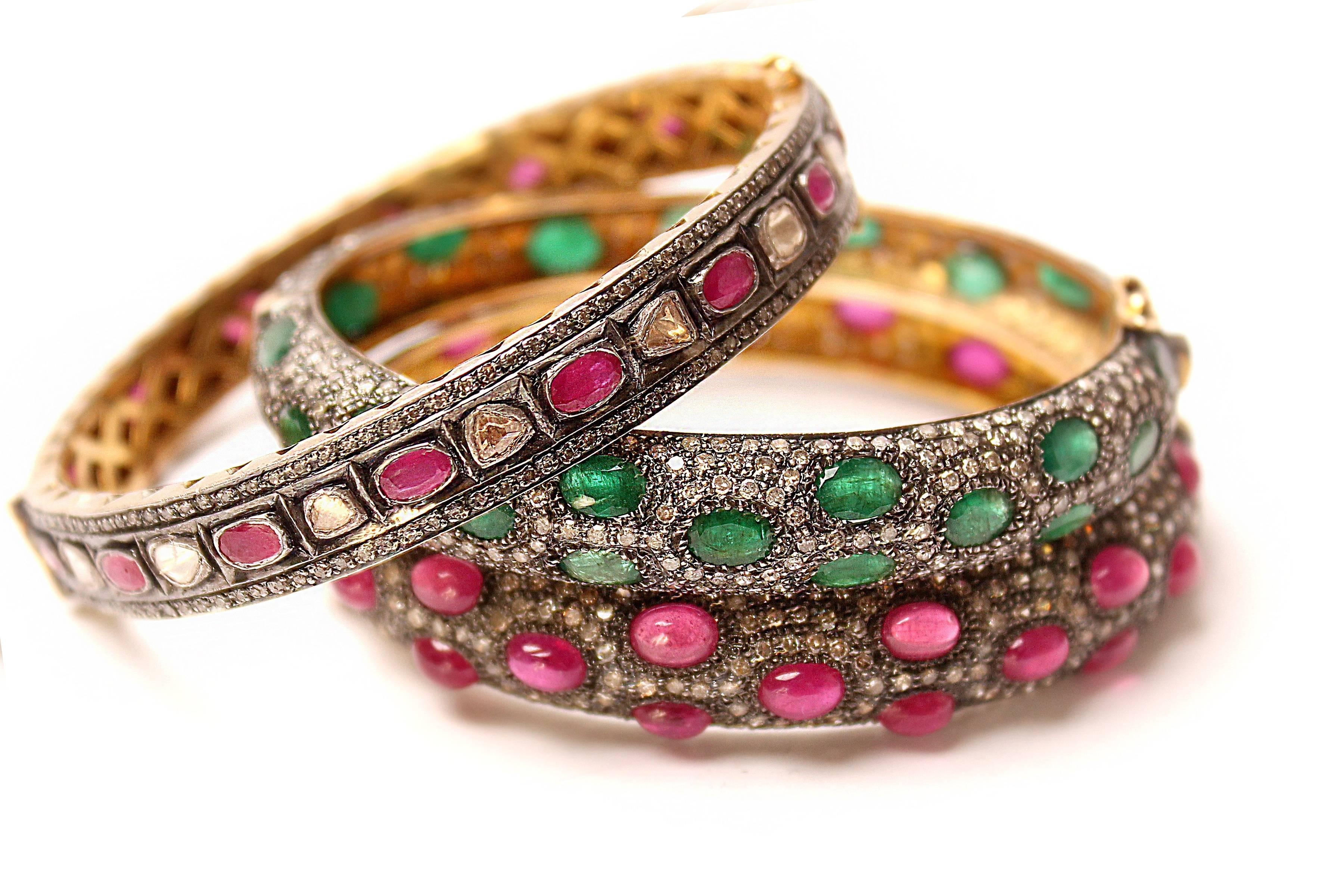 Clarissa Bronfman Rosecut Diamond and Rubies on Silver Bangle In New Condition In New York, NY