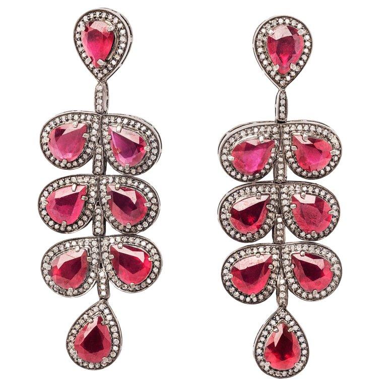 Women's Clarissa Bronfman Ruby and Diamond Statement Chandelier Earrings  For Sale