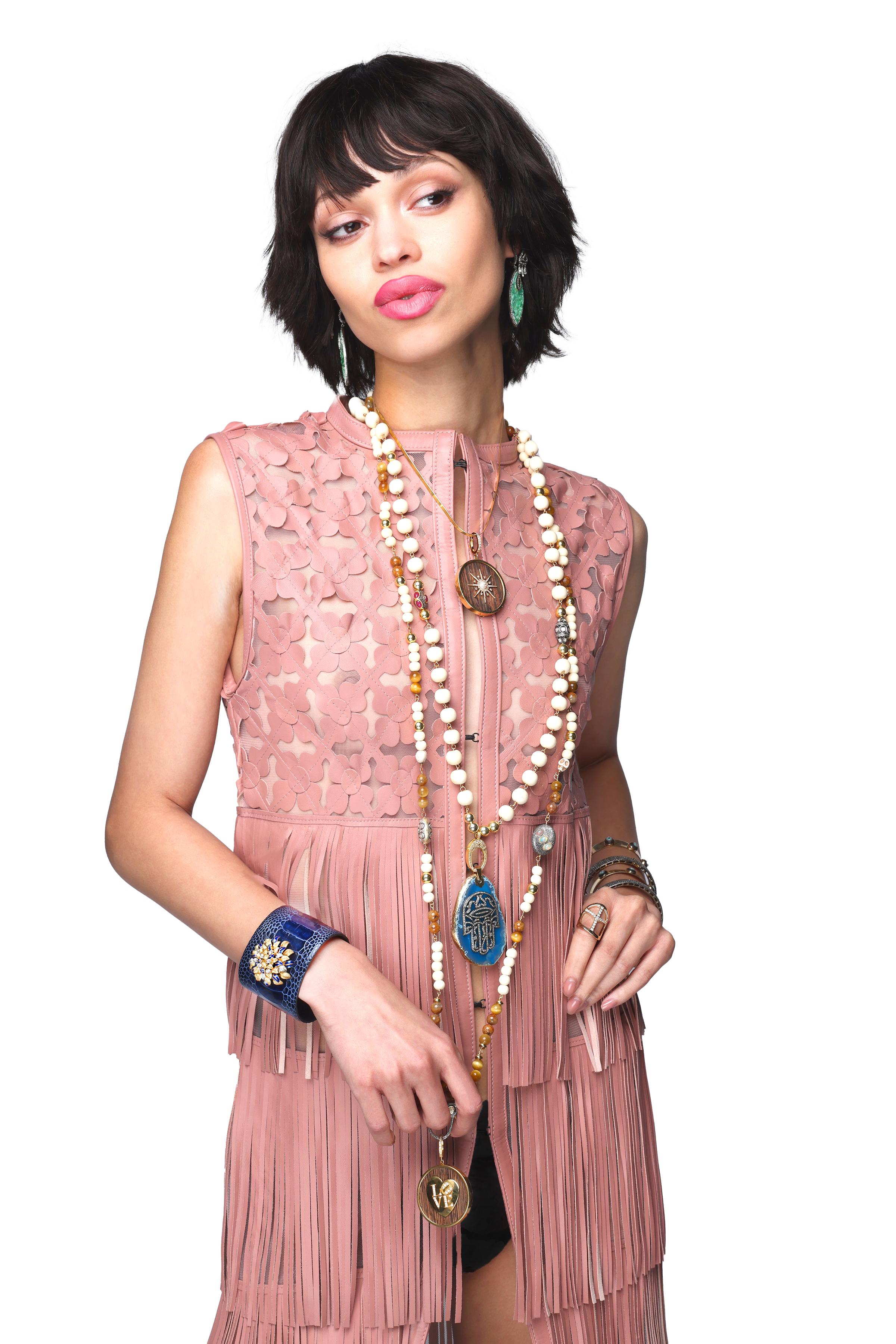 CLARISSA BRONFMAN Ruby Diamond Bone Necklace & Ruby Rainbow Moonstone Pendant Contemporáneo en venta