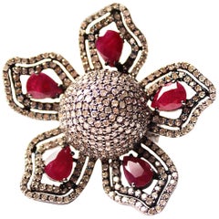 Clarissa Bronfman Ruby/Diamond/Silver Flower Ring