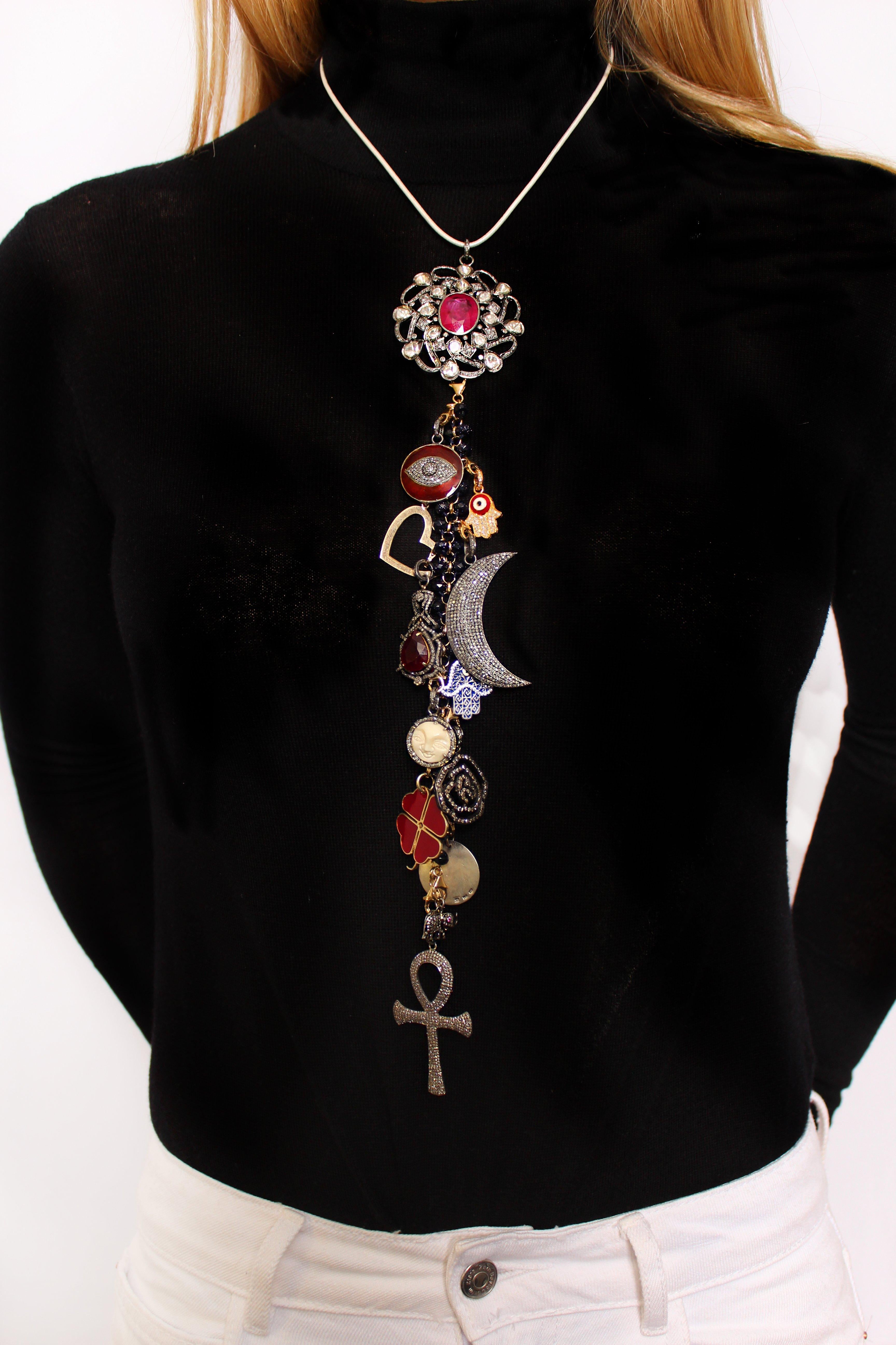 Clarissa Bronfman Ruby, Diamond, Silver, Gold 'Scarlet' Symbol Tree Necklace In New Condition In New York, NY