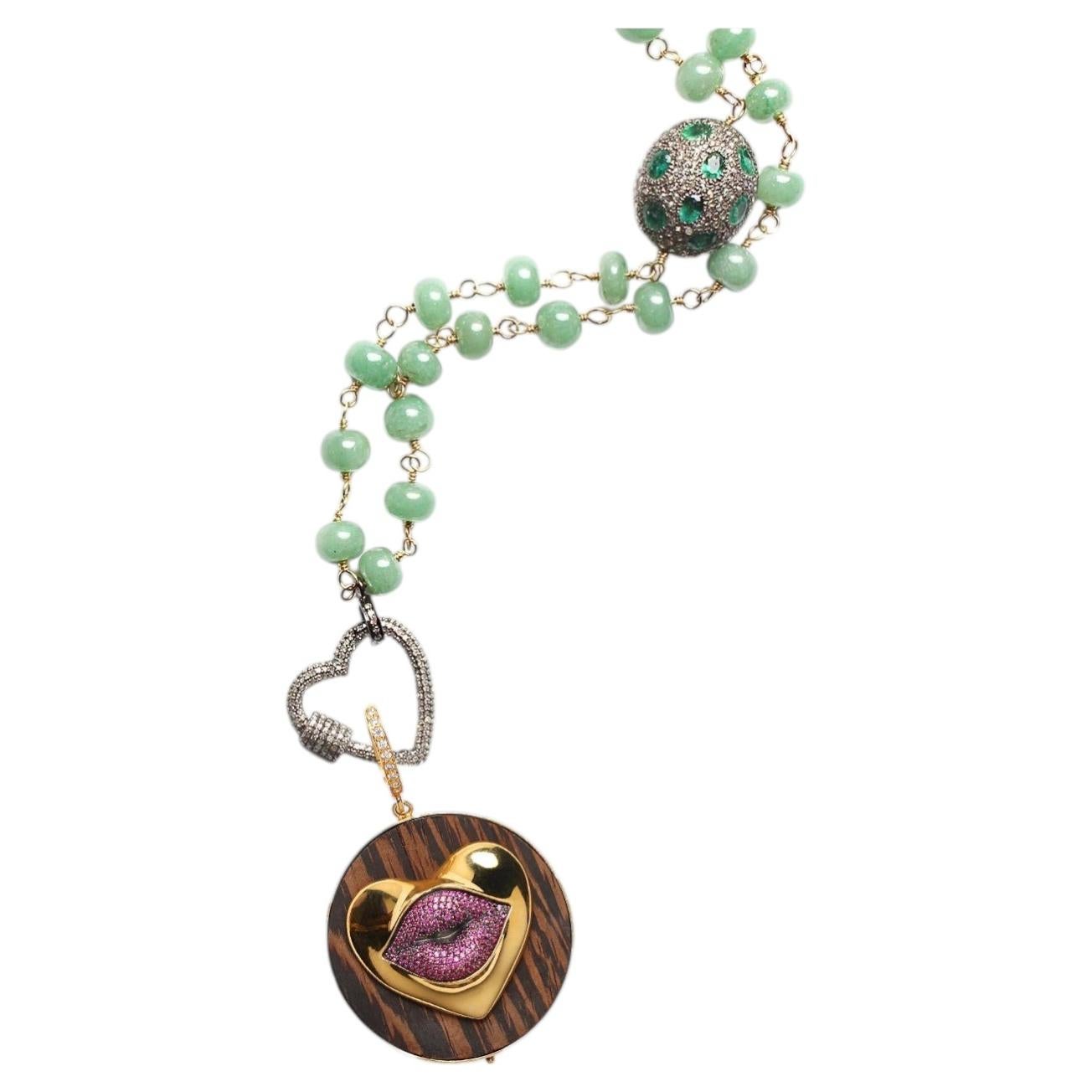 CLARISSA BRONFMAN Collier saphir diamant lèvres d'ébène émeraude verte cœur rosaire