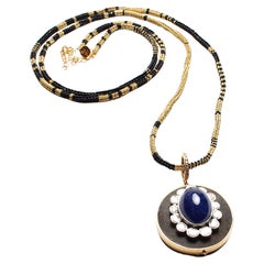 Clarissa Bronfman Sapphire Diamond Gold Ebony Pendant Black Gold Alonso Necklace