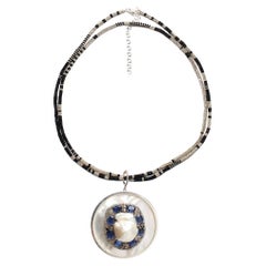 CLARISSA BRONFMAN Halskette Alonso mit Saphir-Perlen-Diamant-Anhänger & schwarzem Silber