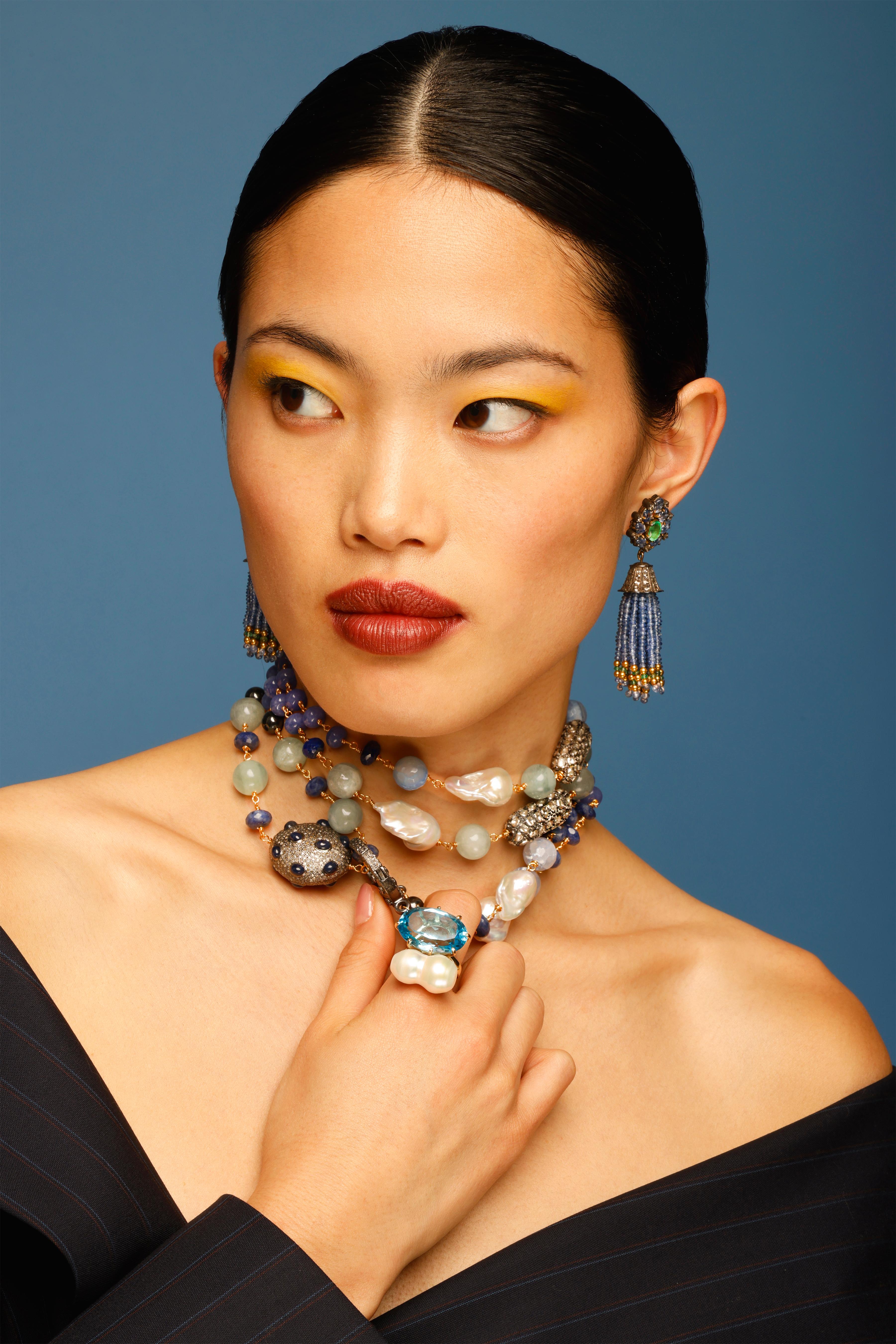 CLARISSA BRONFMAN Saphir Polki Diamant Blume Tansanit Perle Carmen Halskette im Zustand „Neu“ im Angebot in New York, NY