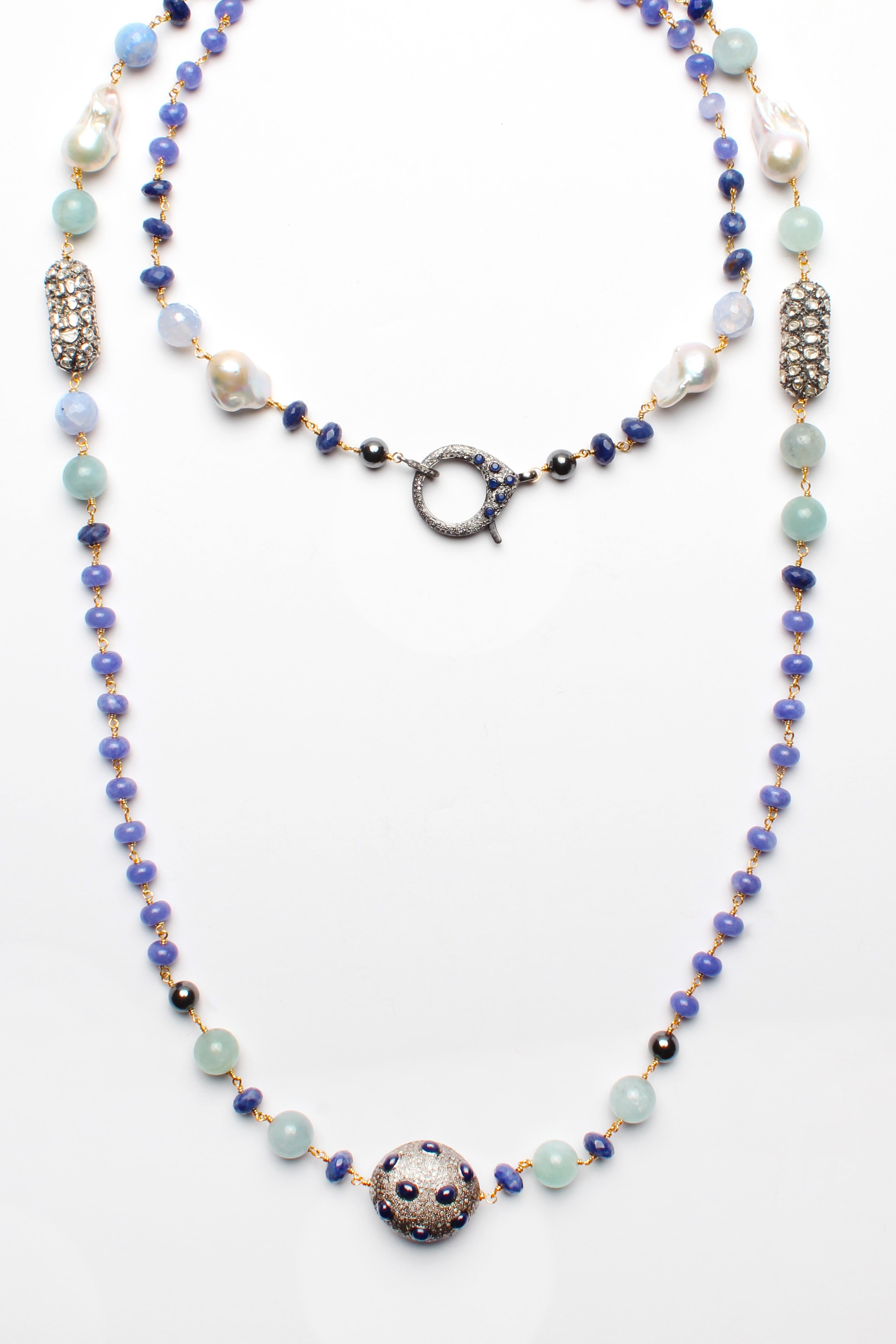 CLARISSA BRONFMAN Saphir Polki Diamant Blume Tansanit Perle Carmen Halskette im Angebot 2