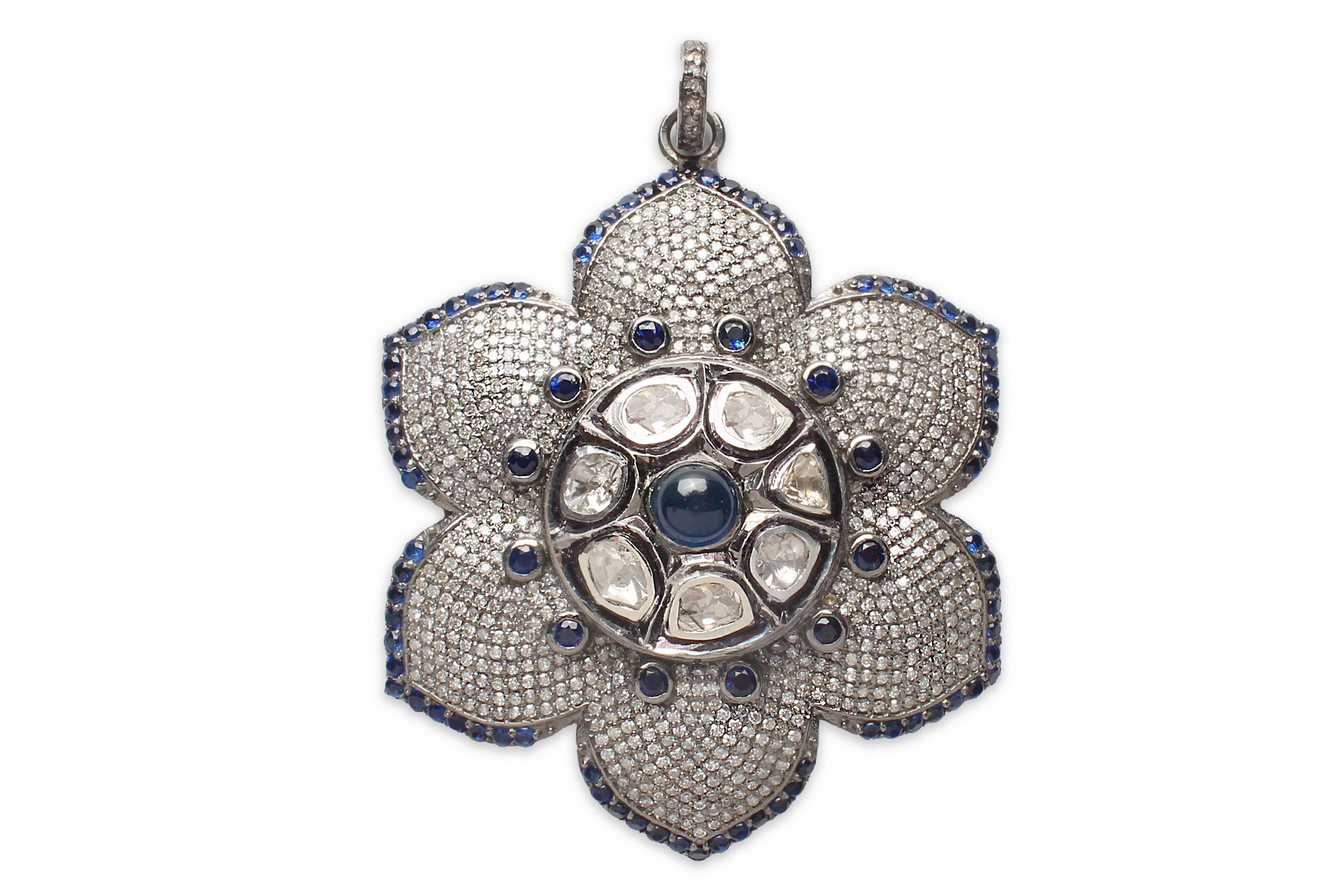 CLARISSA BRONFMAN Saphir Polki Diamant Blume Tansanit Perle Carmen Halskette im Angebot 3