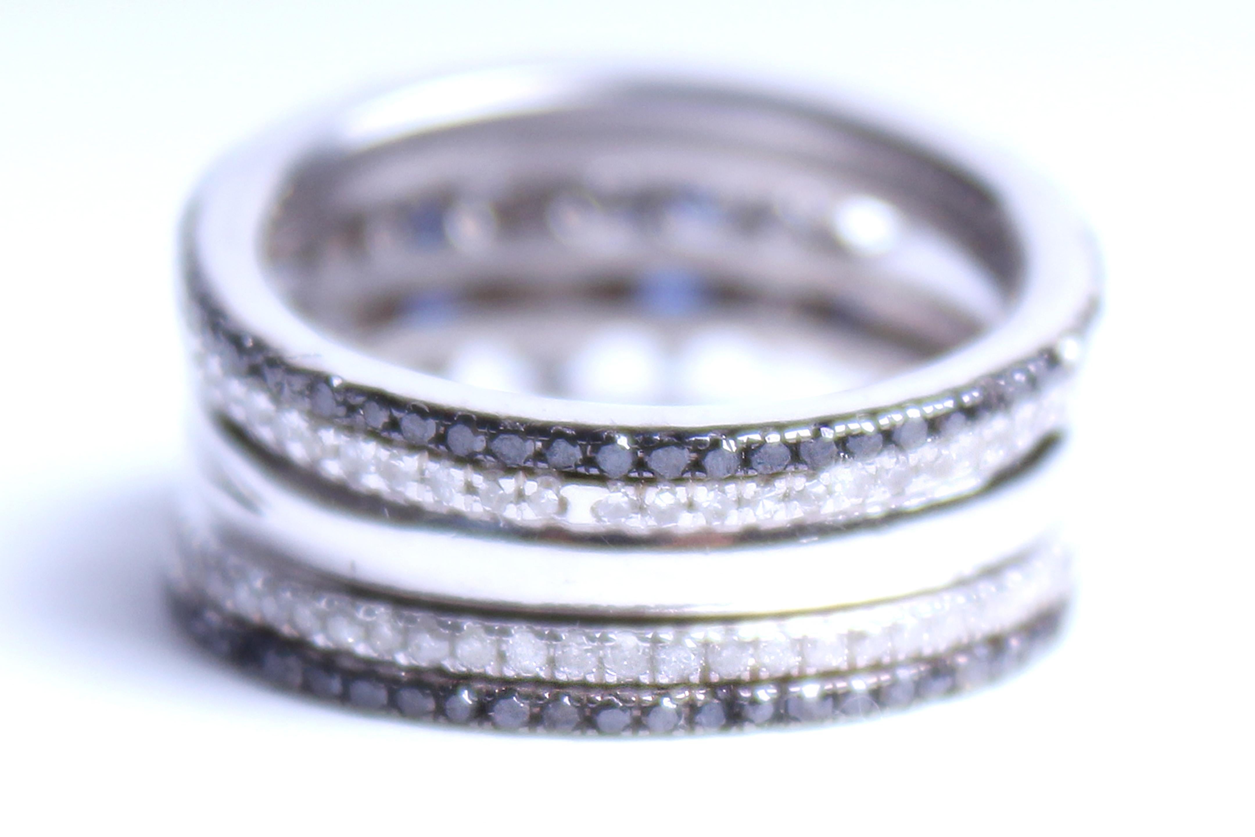 Contemporary Clarissa Bronfman Sapphire White and Black 5 Tier Diamond Ring