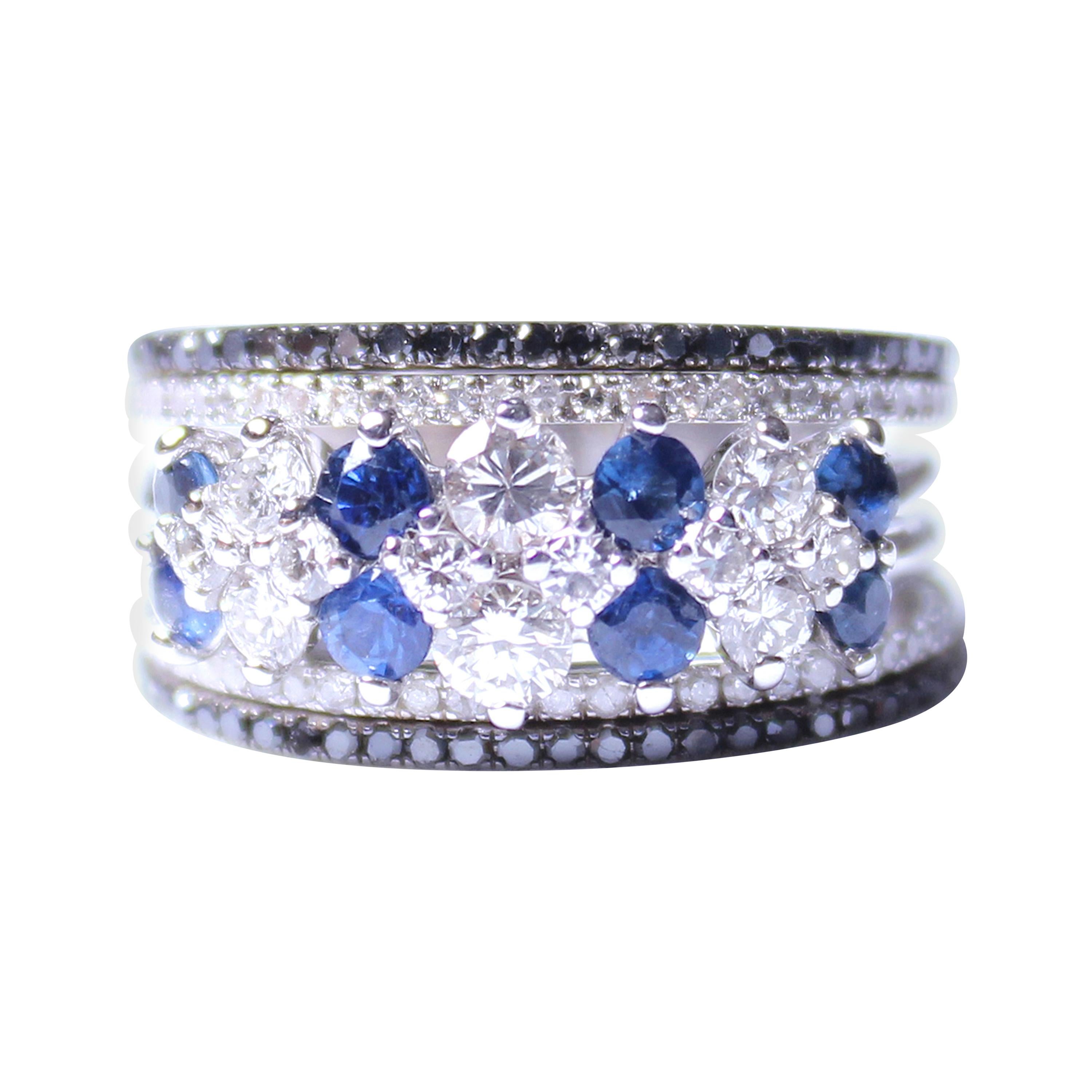 Clarissa Bronfman Sapphire White and Black 5 Tier Diamond Ring