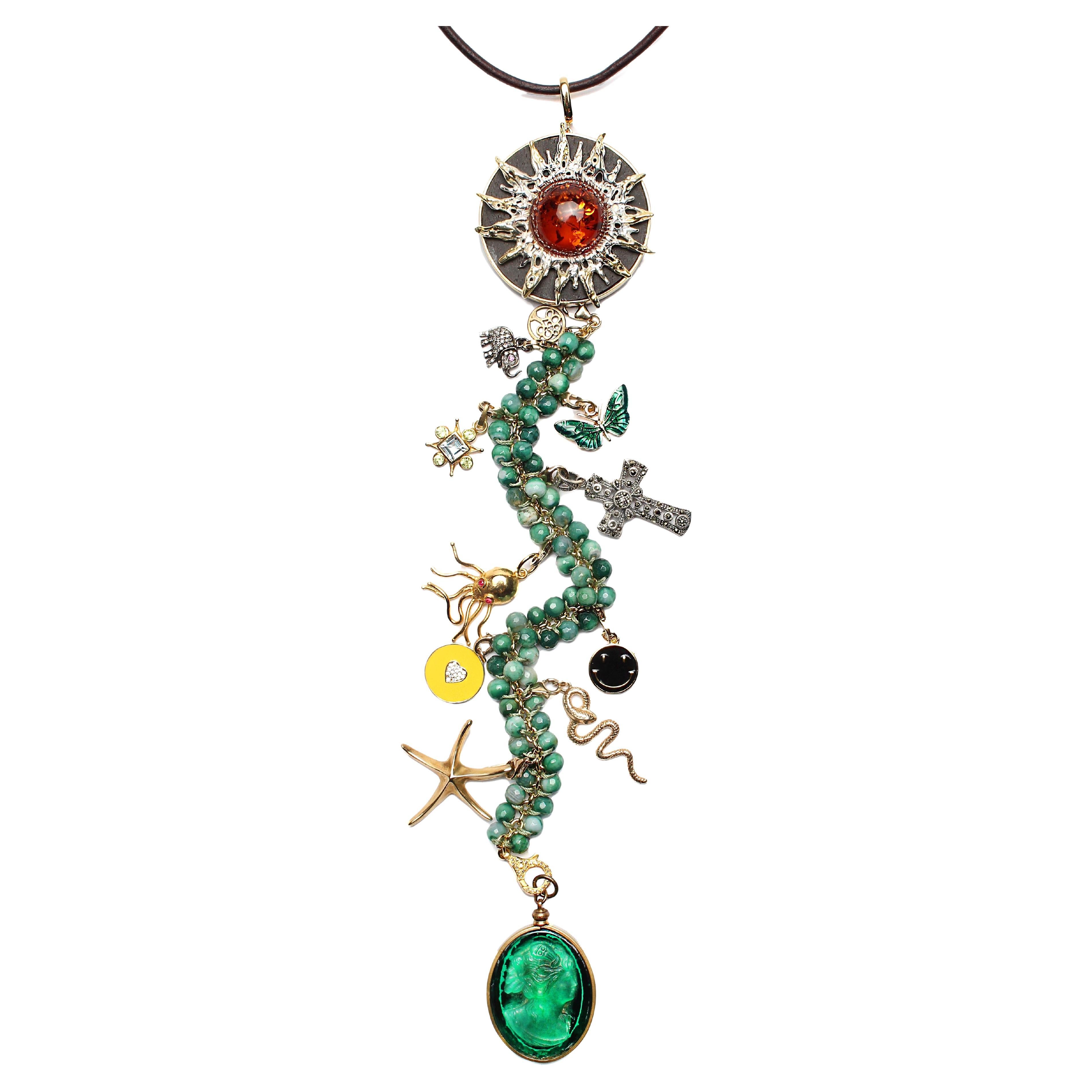 Clarissa Bronfman Selva Magica II Diamant Gold Smaragd Bernstein Symbol Baum Halskette 